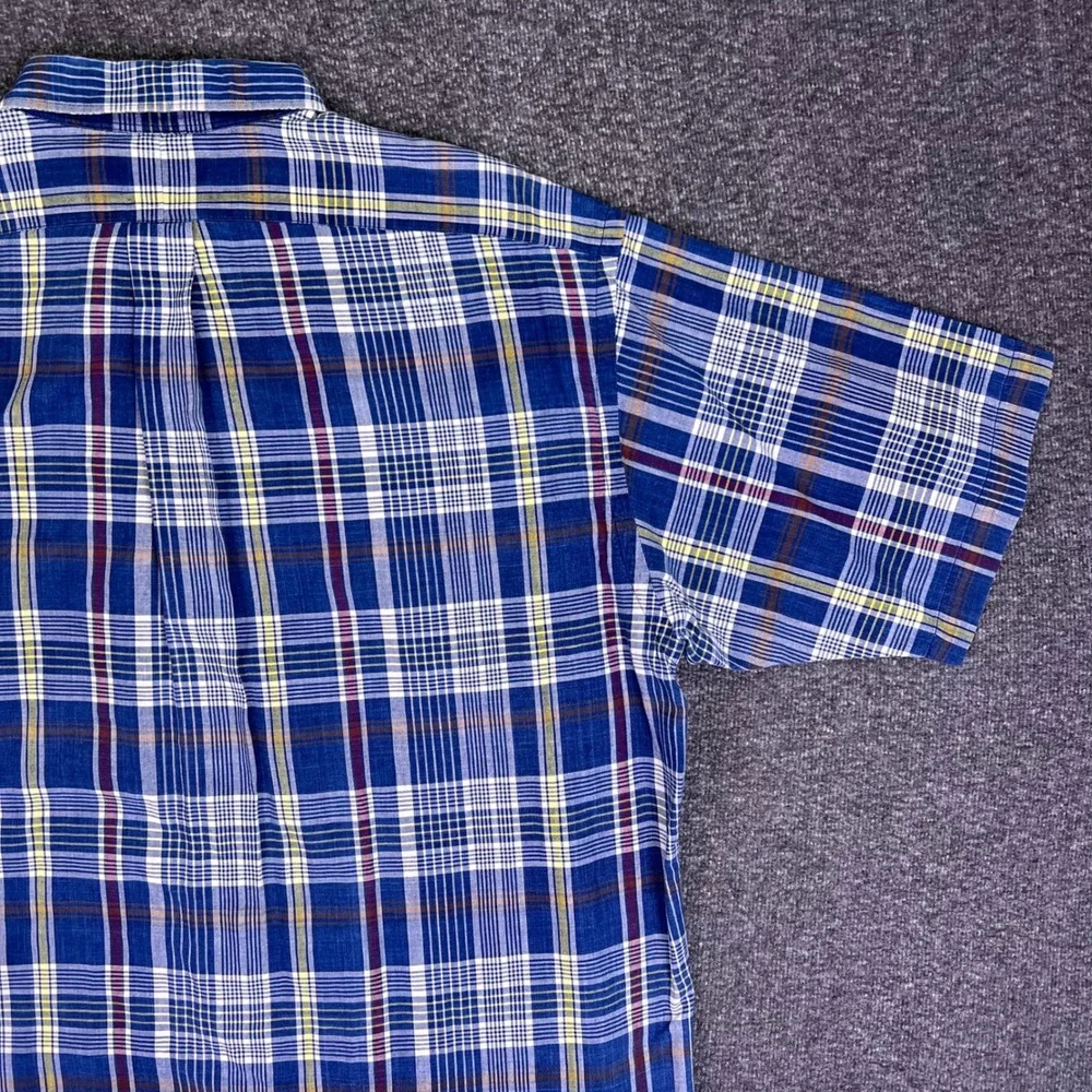 Ralph Lauren Shirt Mens L‎ Blue Plaid Blake Cotton Short Sleeve Classic Casual